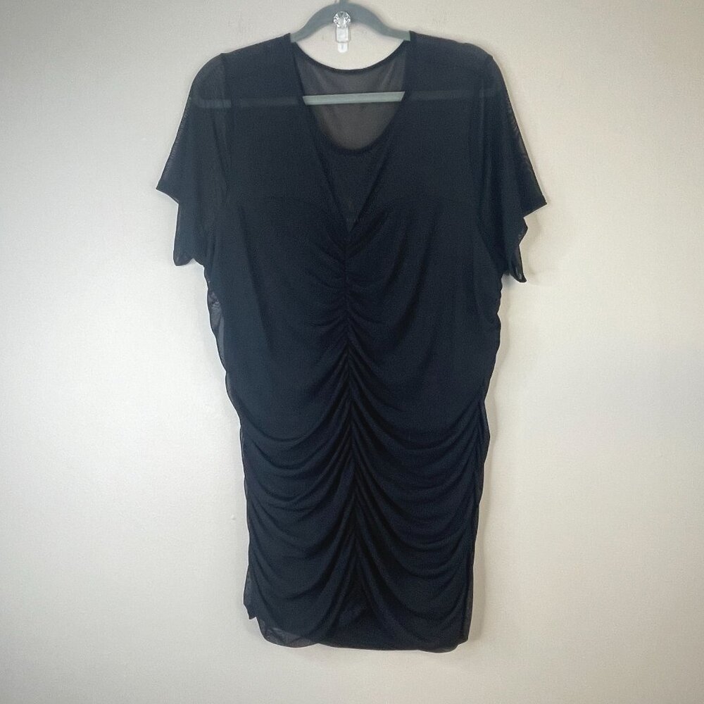 Torrid Short Sleeve Dress 3X Black Ruched Front Mesh Stretch Date Night Out LBD‎